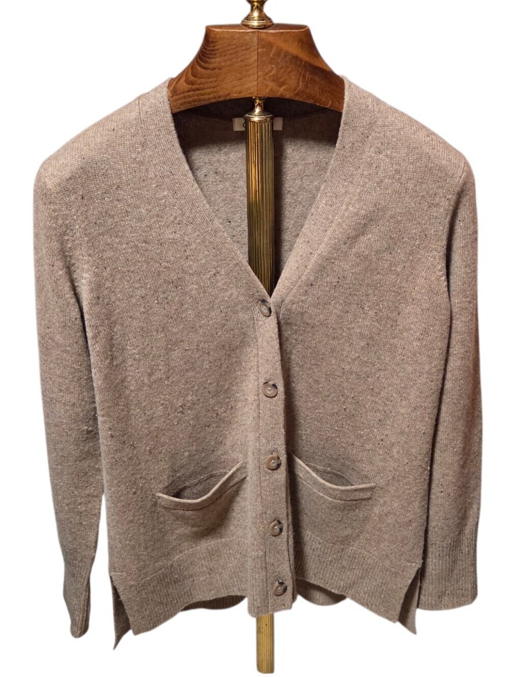 Orvis Cashmere Button Front Tan Cardigan Pockets Size Medium